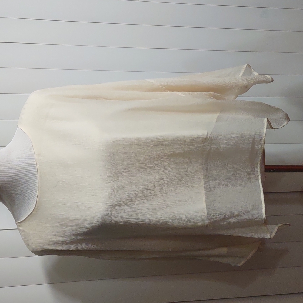 Eskandar cream silk double layered boat neck top
